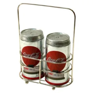 Coca-cola Galvanized Salt and Pepper Shakers with Metal Caddy